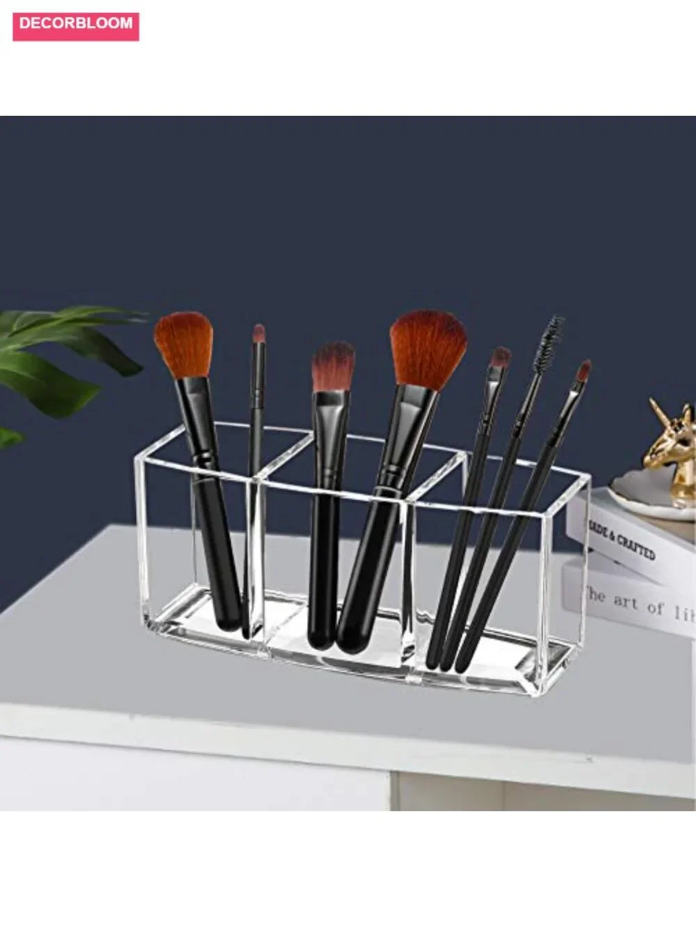 Acrylic Makeup Brush Organizer Holder Clear Cosmetic Storage with 3 Slots